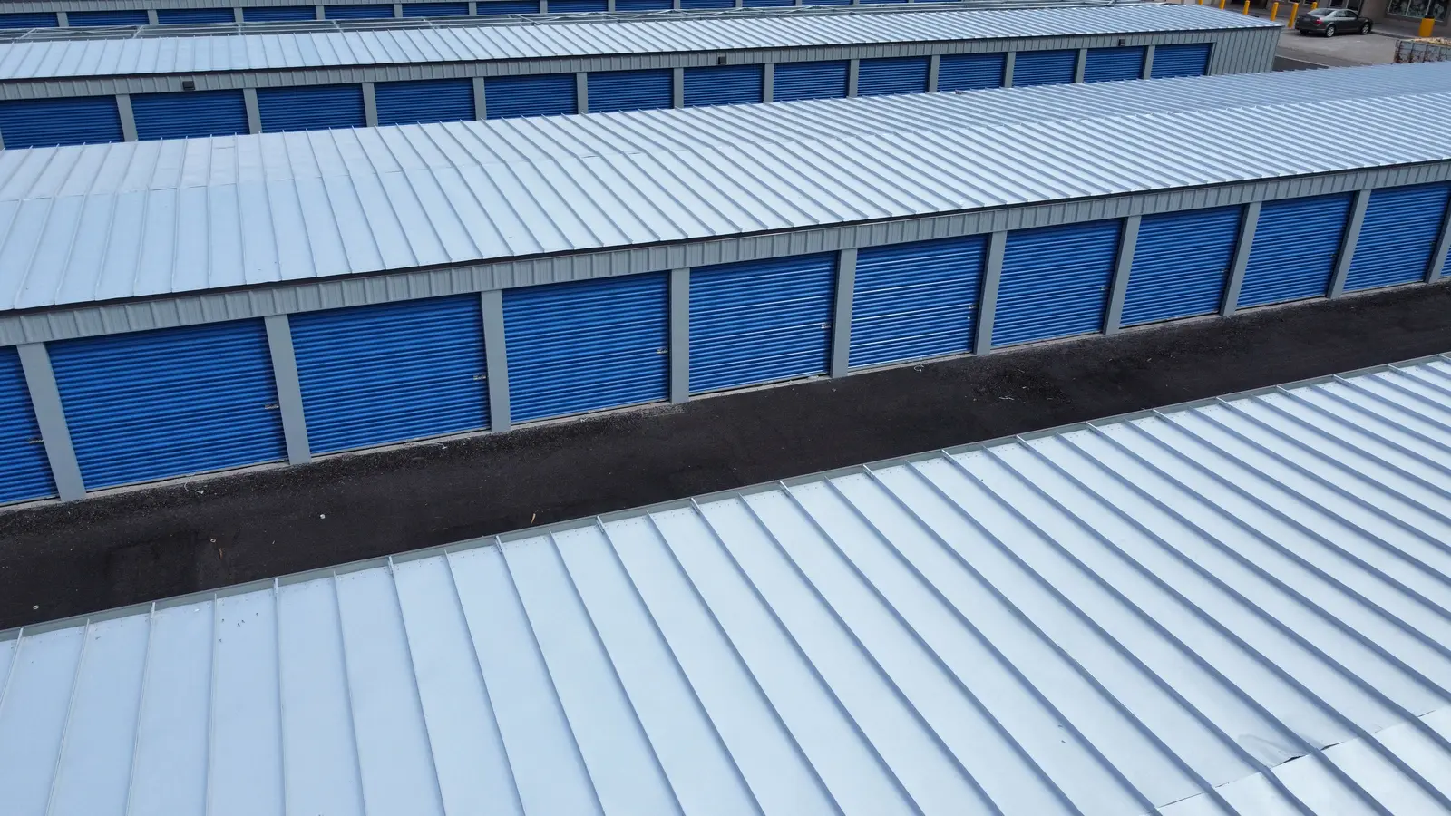 Completed single-story metal self-storage buildings, Centerfield Utah design-build project