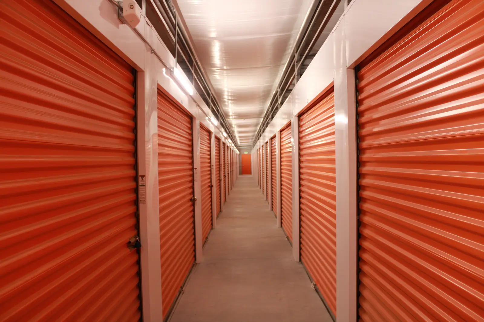 Climate-controlled self-storage corridor inside a Wasatch Structures metal building